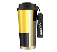 YXDVPALNE Giallo Grigio Nero Bianco Blocco,Tazza da caffè in acciaio inossidabile 316 con cordino, bicchiere termico da viaggio per auto, 500 ml
