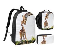 YXDVPALNE Giraffa 3D Sud Africa,Zaino per studenti, borsa per il pranzo, astuccio portapenne, set da 3 pezzi