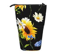YXDVPALNE Girasoli Camomilla Stampati,Astuccio telescopico, portapenne con supporto e astuccio con cerniera