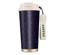 YXDVPALNE Glitter viola ametista scuro,Tazza da caffè in acciaio inossidabile 316 con cordino, bicchiere termico da viaggio per auto, 500 ml