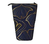 YXDVPALNE Gradiente dorato lineare con foglie di Ginkgo Biloba,Astuccio telescopico, portapenne con supporto e astuccio con cerniera