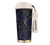 YXDVPALNE Gradiente dorato lineare con foglie di Ginkgo Biloba,Tazza da caffè in acciaio inossidabile 316 con cordino, bicchiere termico da viaggio per auto, 500 ml