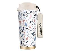 YXDVPALNE Grandi punti colorati su sfondo bianco,Tazza da caffè in acciaio inossidabile 316 con cordino, bicchiere termico da viaggio per auto, 500 ml