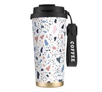 YXDVPALNE Grandi punti colorati su sfondo bianco,Tazza da caffè in acciaio inossidabile 316 con cordino, bicchiere termico da viaggio per auto, 500 ml