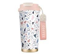 YXDVPALNE Grandi punti colorati su sfondo bianco,Tazza da caffè in acciaio inossidabile 316 con cordino, bicchiere termico da viaggio per auto, 500 ml