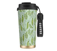 YXDVPALNE I piselli verdi lasciano il blu,Tazza da caffè in acciaio inossidabile 316 con cordino, bicchiere termico da viaggio per auto, 500 ml