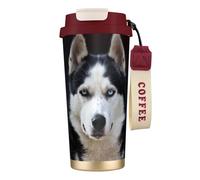 YXDVPALNE Il bel muso dell'husky è un cane divertente,Tazza da caffè in acciaio inossidabile 316 con cordino, bicchiere termico da viaggio per auto, 500 ml