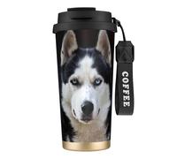 YXDVPALNE Il bel muso dell'husky è un cane divertente,Tazza da caffè in acciaio inossidabile 316 con cordino, bicchiere termico da viaggio per auto, 500 ml
