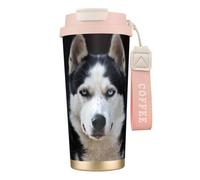 YXDVPALNE Il bel muso dell'husky è un cane divertente,Tazza da caffè in acciaio inossidabile 316 con cordino, bicchiere termico da viaggio per auto, 500 ml