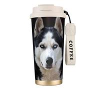 YXDVPALNE Il bel muso dell'husky è un cane divertente,Tazza da caffè in acciaio inossidabile 316 con cordino, bicchiere termico da viaggio per auto, 500 ml