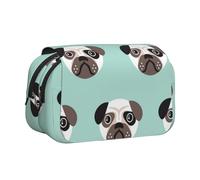 YXDVPALNE Illustrazione di un cucciolo di carlino blu, modello per bambini Astuccio portapenne portatile a doppia conchiglia con cerniera