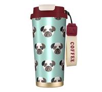 YXDVPALNE Illustrazione di un cucciolo di carlino blu, modello per bambini,Tazza da caffè in acciaio inossidabile 316 con cordino, bicchiere termico da viaggio per auto, 500 ml