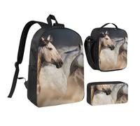 YXDVPALNE Immagine di cavallo selvaggio,Zaino per studenti, borsa per il pranzo, astuccio portapenne, set da 3 pezzi