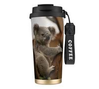 YXDVPALNE Koala carino sull'albero,Tazza da caffè in acciaio inossidabile 316 con cordino, bicchiere termico da viaggio per auto, 500 ml