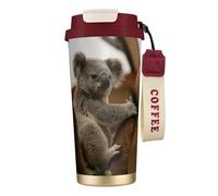 YXDVPALNE Koala carino sull'albero,Tazza da caffè in acciaio inossidabile 316 con cordino, bicchiere termico da viaggio per auto, 500 ml