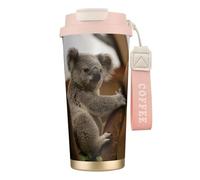 YXDVPALNE Koala carino sull'albero,Tazza da caffè in acciaio inossidabile 316 con cordino, bicchiere termico da viaggio per auto, 500 ml