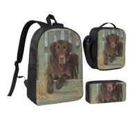 YXDVPALNE Labrador Cane Lab Cioccolato,Zaino per studenti, borsa per il pranzo, astuccio portapenne, set da 3 pezzi