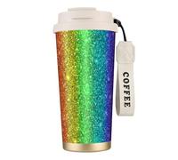 YXDVPALNE L'arcobaleno sembra con le paillettes,Tazza da caffè in acciaio inossidabile 316 con cordino, bicchiere termico da viaggio per auto, 500 ml