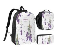 YXDVPALNE Lavanda su Provenza colorata d'epoca,Zaino per studenti, borsa per il pranzo, astuccio portapenne, set da 3 pezzi