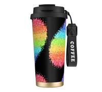YXDVPALNE LGBT Gilter Arcobaleno Gay,Tazza da caffè in acciaio inossidabile 316 con cordino, bicchiere termico da viaggio per auto, 500 ml