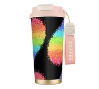 YXDVPALNE LGBT Gilter Arcobaleno Gay,Tazza da caffè in acciaio inossidabile 316 con cordino, bicchiere termico da viaggio per auto, 500 ml