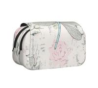 YXDVPALNE Libellula Shabby Chic Rose Vecchio Vintage Floreale Astuccio portapenne portatile a doppia conchiglia con cerniera