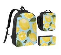 YXDVPALNE Limone Giallo Le Arti,Zaino per studenti, borsa per il pranzo, astuccio portapenne, set da 3 pezzi