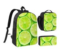 YXDVPALNE Limone verde,Zaino per studenti, borsa per il pranzo, astuccio portapenne, set da 3 pezzi