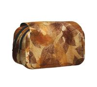 YXDVPALNE Lino autunnale marrone beige foglie dorate Astuccio portapenne portatile a doppia conchiglia con cerniera