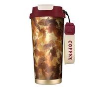 YXDVPALNE Lino autunnale marrone beige foglie dorate,Tazza da caffè in acciaio inossidabile 316 con cordino, bicchiere termico da viaggio per auto, 500 ml