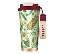 YXDVPALNE Mais, piselli, baccello, fagioli, baccello, cappero,Tazza da caffè in acciaio inossidabile 316 con cordino, bicchiere termico da viaggio per auto, 500 ml