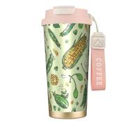 YXDVPALNE Mais, piselli, baccello, fagioli, baccello, cappero,Tazza da caffè in acciaio inossidabile 316 con cordino, bicchiere termico da viaggio per auto, 500 ml