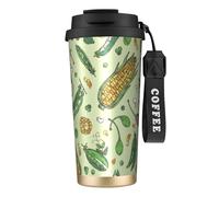 YXDVPALNE Mais, piselli, baccello, fagioli, baccello, cappero,Tazza da caffè in acciaio inossidabile 316 con cordino, bicchiere termico da viaggio per auto, 500 ml