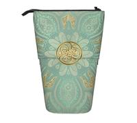 YXDVPALNE Mandala celtico verde salvia e oro,Astuccio telescopico, portapenne con supporto e astuccio con cerniera