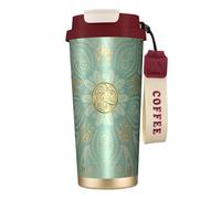 YXDVPALNE Mandala celtico verde salvia e oro,Tazza da caffè in acciaio inossidabile 316 con cordino, bicchiere termico da viaggio per auto, 500 ml