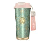 YXDVPALNE Mandala celtico verde salvia e oro,Tazza da caffè in acciaio inossidabile 316 con cordino, bicchiere termico da viaggio per auto, 500 ml