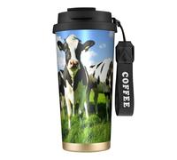 YXDVPALNE Mangiare mucche al pascolo estivo,Tazza da caffè in acciaio inossidabile 316 con cordino, bicchiere termico da viaggio per auto, 500 ml