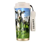 YXDVPALNE Mangiare mucche al pascolo estivo,Tazza da caffè in acciaio inossidabile 316 con cordino, bicchiere termico da viaggio per auto, 500 ml