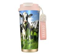 YXDVPALNE Mangiare mucche al pascolo estivo,Tazza da caffè in acciaio inossidabile 316 con cordino, bicchiere termico da viaggio per auto, 500 ml