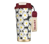 YXDVPALNE Margherita bianca nera,Tazza da caffè in acciaio inossidabile 316 con cordino, bicchiere termico da viaggio per auto, 500 ml