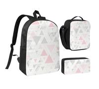 YXDVPALNE Marmo geometrico triangolo rosa grigio argento,Zaino per studenti, borsa per il pranzo, astuccio portapenne, set da 3 pezzi