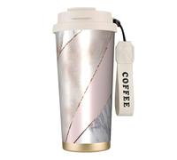 YXDVPALNE Marmo rosa oro misto unito,Tazza da caffè in acciaio inossidabile 316 con cordino, bicchiere termico da viaggio per auto, 500 ml