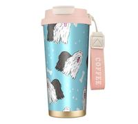 YXDVPALNE Modello del cane da pastore inglese antico,Tazza da caffè in acciaio inossidabile 316 con cordino, bicchiere termico da viaggio per auto, 500 ml
