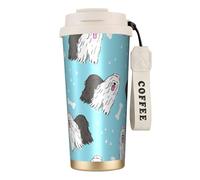 YXDVPALNE Modello del cane da pastore inglese antico,Tazza da caffè in acciaio inossidabile 316 con cordino, bicchiere termico da viaggio per auto, 500 ml