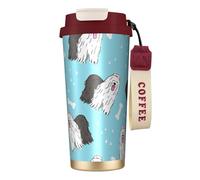YXDVPALNE Modello del cane da pastore inglese antico,Tazza da caffè in acciaio inossidabile 316 con cordino, bicchiere termico da viaggio per auto, 500 ml