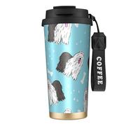 YXDVPALNE Modello del cane da pastore inglese antico,Tazza da caffè in acciaio inossidabile 316 con cordino, bicchiere termico da viaggio per auto, 500 ml