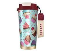 YXDVPALNE Modello di cupcake stampato,Tazza da caffè in acciaio inossidabile 316 con cordino, bicchiere termico da viaggio per auto, 500 ml