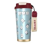YXDVPALNE Modello di denti Dente Cartone animato dentale,Tazza da caffè in acciaio inossidabile 316 con cordino, bicchiere termico da viaggio per auto, 500 ml