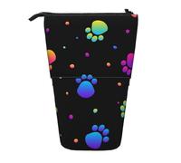 YXDVPALNE Modello di impronta di zampa arcobaleno animale,Astuccio telescopico, portapenne con supporto e astuccio con cerniera