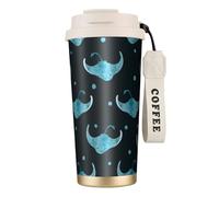 YXDVPALNE Modello di pesce razza,Tazza da caffè in acciaio inossidabile 316 con cordino, bicchiere termico da viaggio per auto, 500 ml